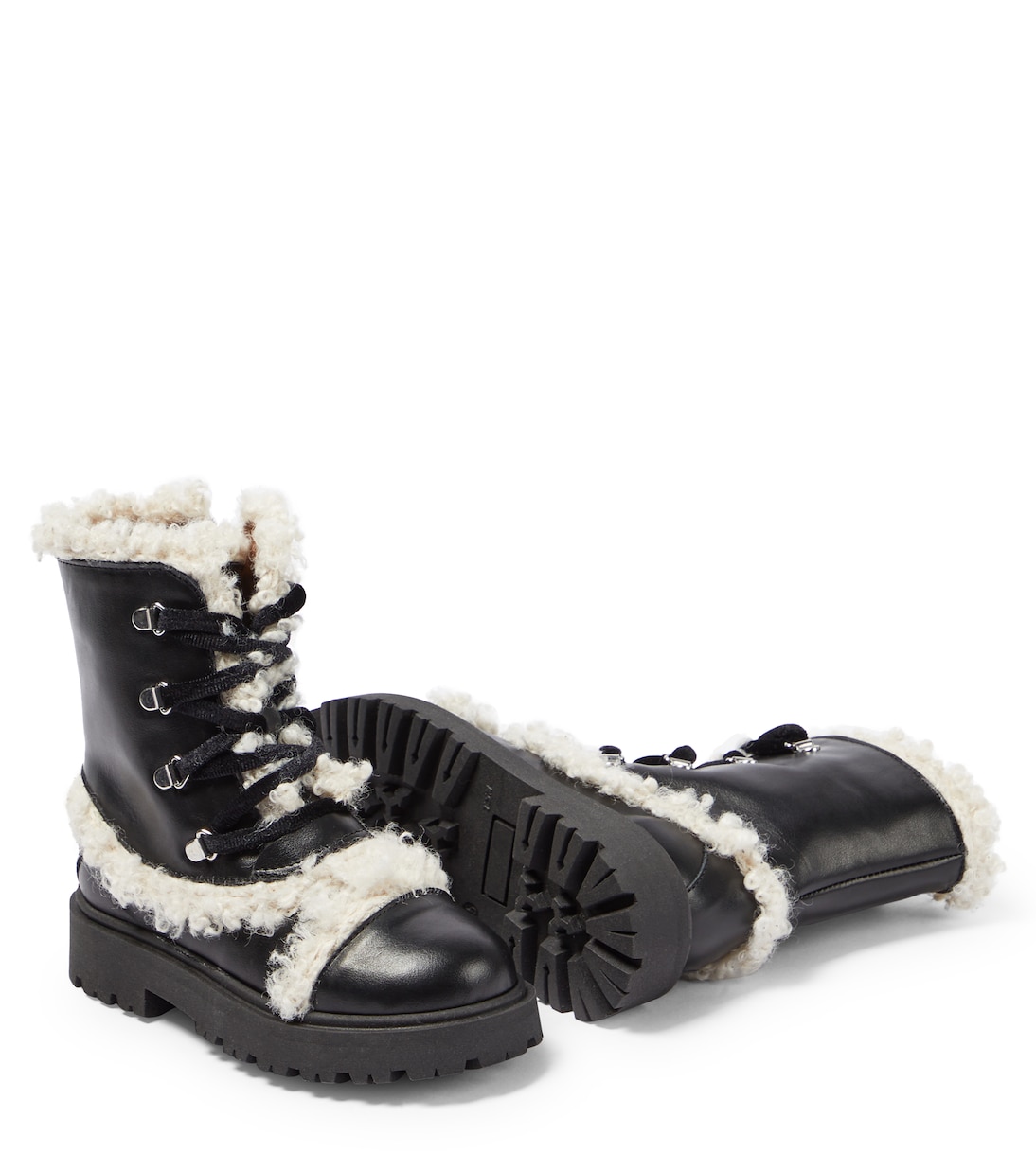 Shearling-trimmed leather lace-up boots | PèPè