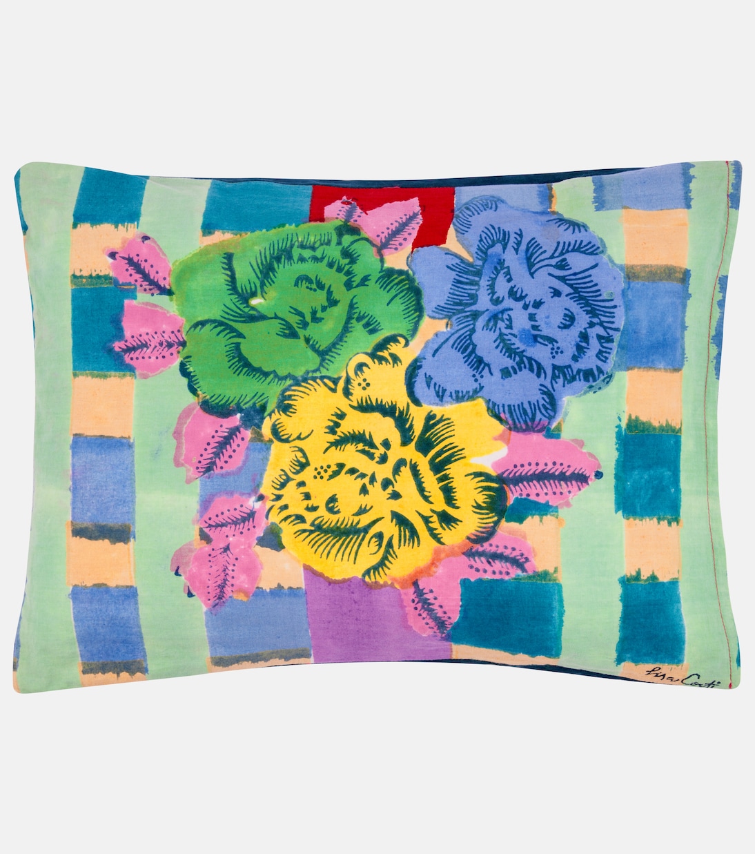 Ankara Aqua rectangular cotton cushion | Lisa Corti