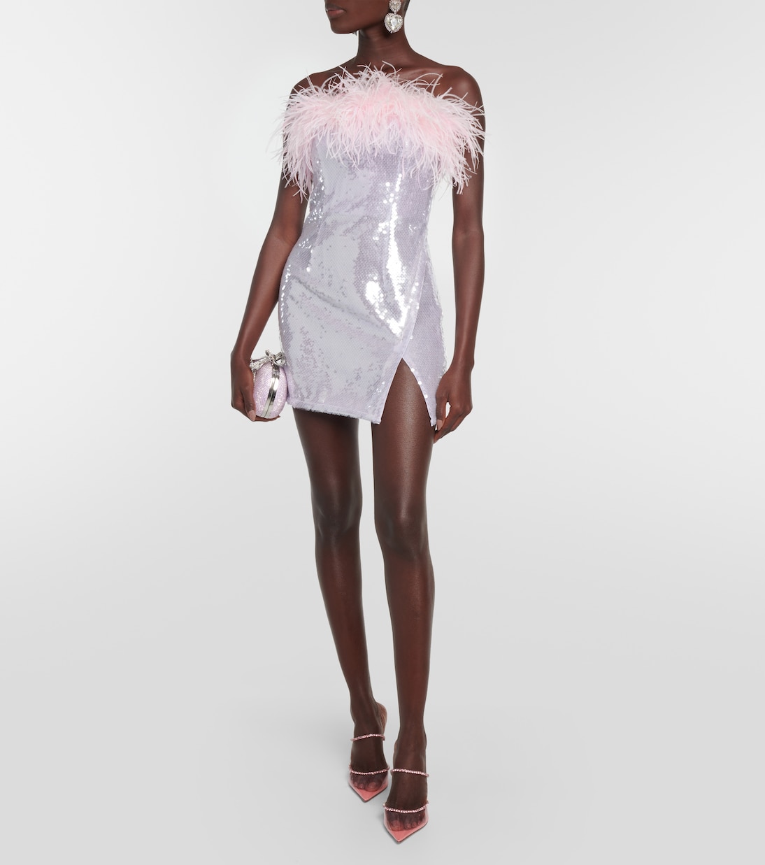 Feather-trimmed sequined minidress | Self-Portrait
