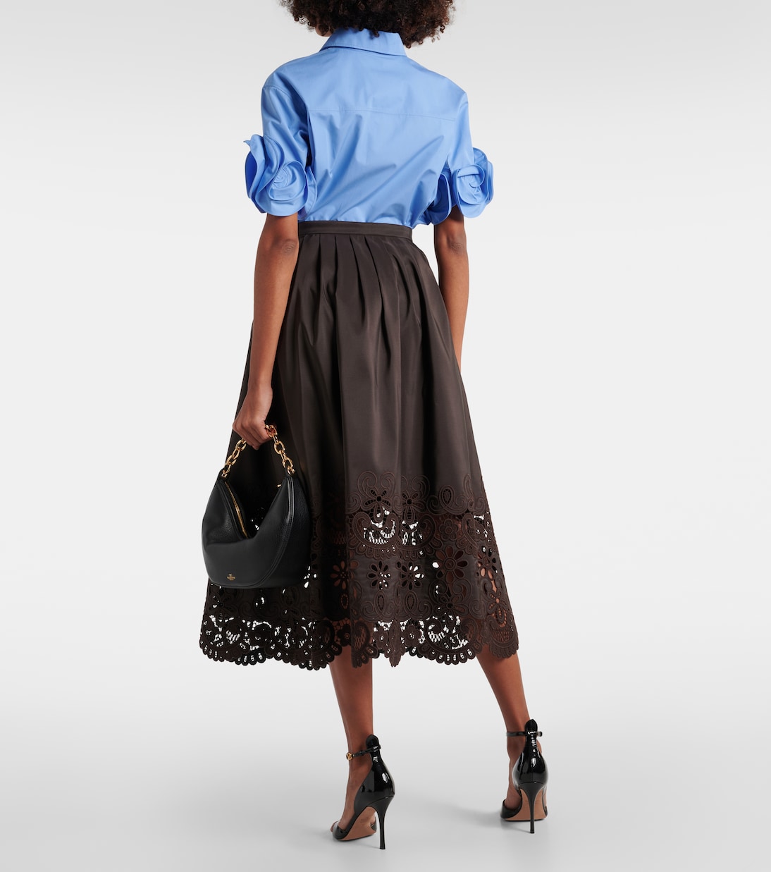 Gonna midi in seta con pizzo macramè | Valentino