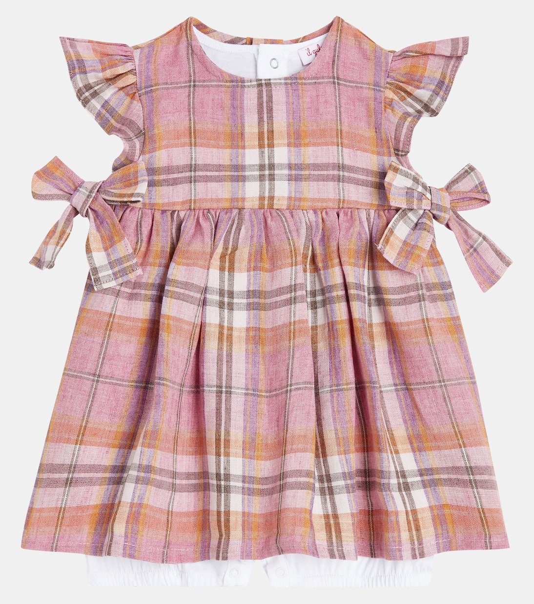 Bebé - set de mono y vestido de lino a cuadros | Il Gufo
