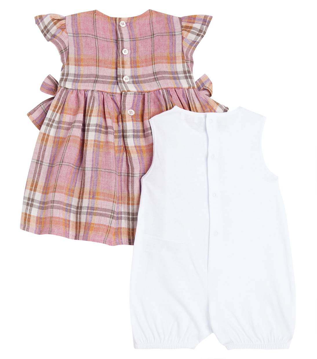 Bebé - set de mono y vestido de lino a cuadros | Il Gufo