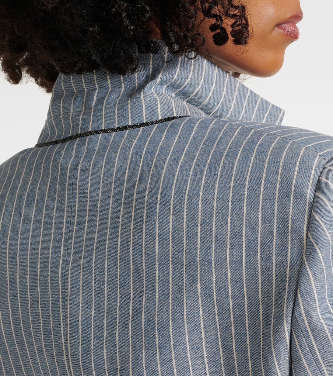 Blazer rayé en lin et coton mélangés | Brunello Cucinelli