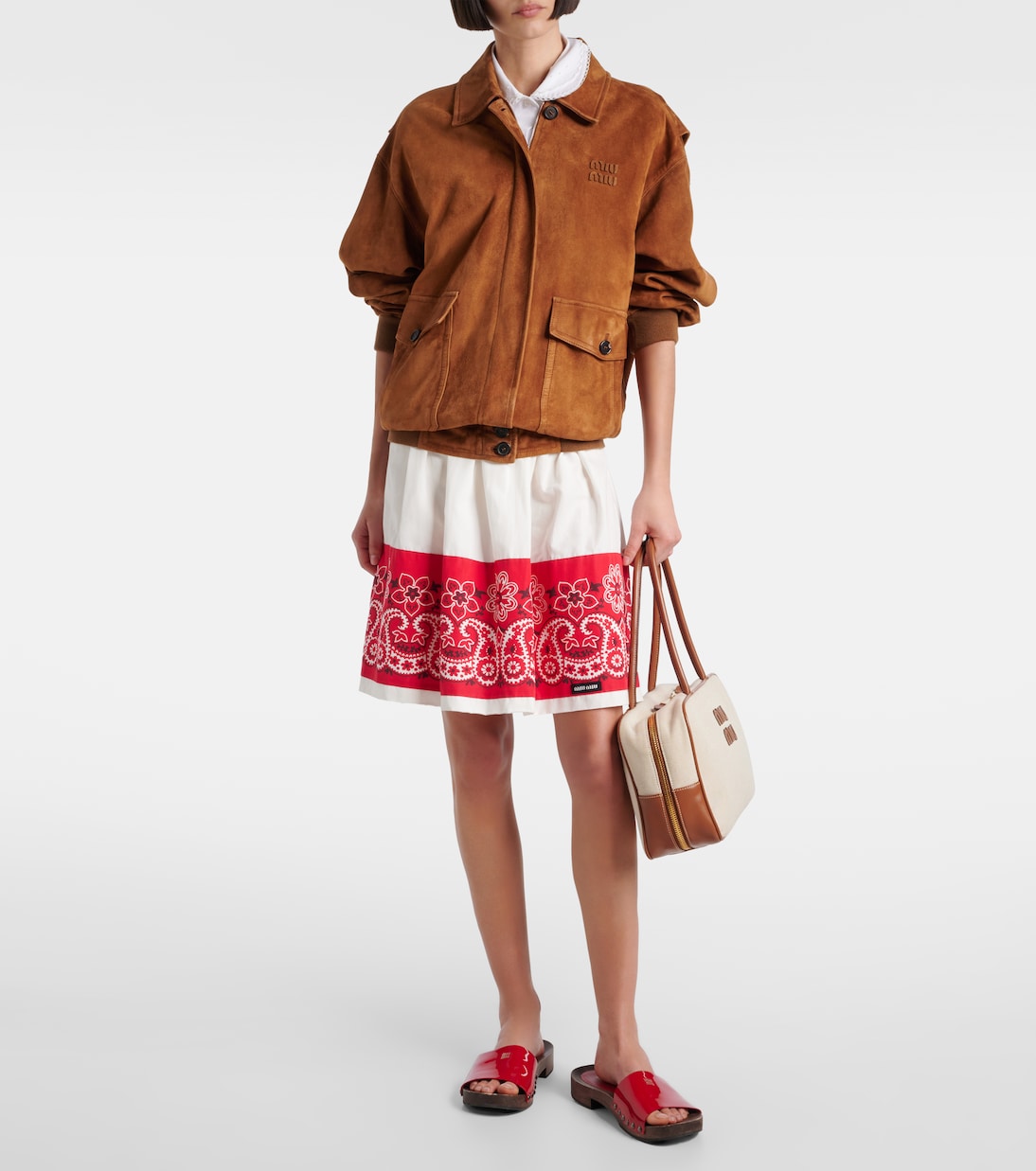Logo suede blouson | Miu Miu