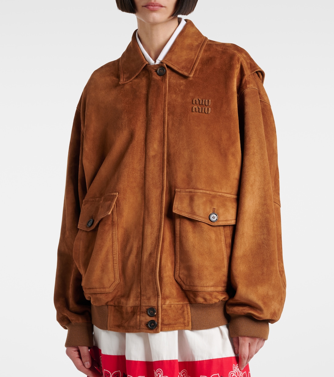 Logo suede blouson | Miu Miu