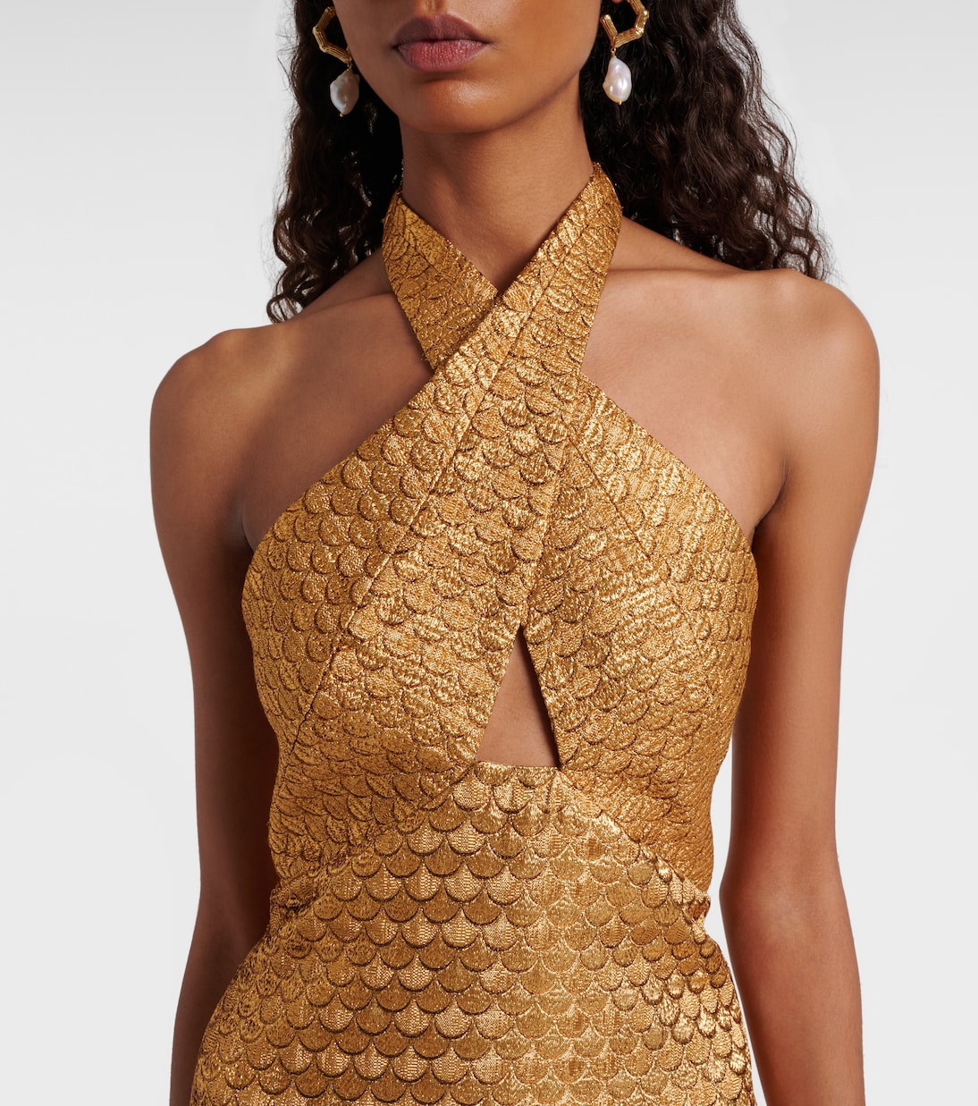 Cutout halterneck lurex® jacquard gown | Johanna Ortiz