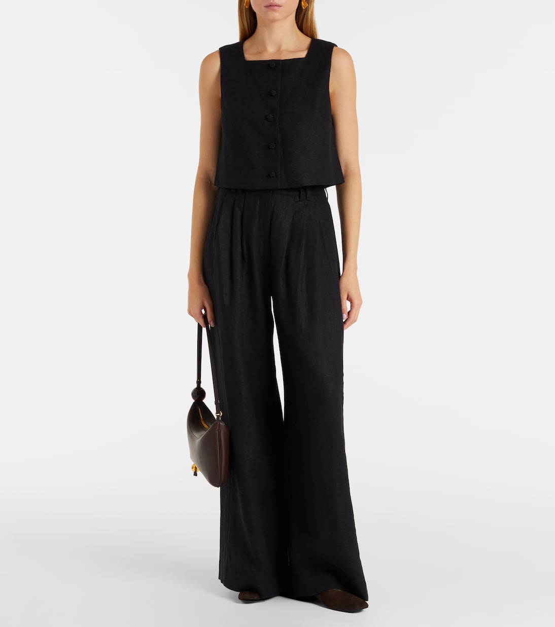 Pantalones anchos Parker de lino de tiro alto | Posse