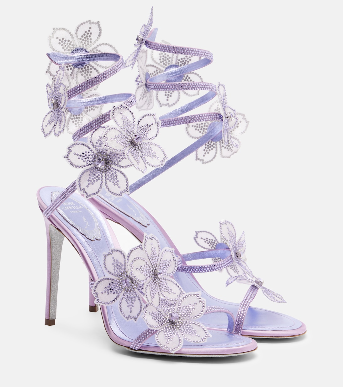 Floriane floral-appliqué satin sandals | Rene Caovilla