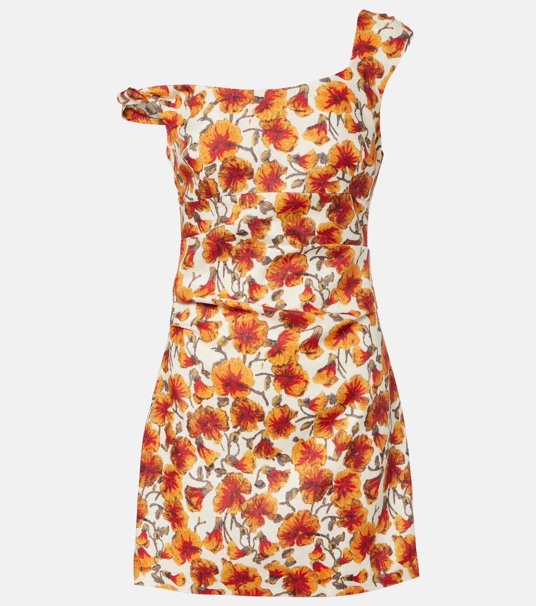 Vestido corto asimétrico Jara de lino floral | SIR