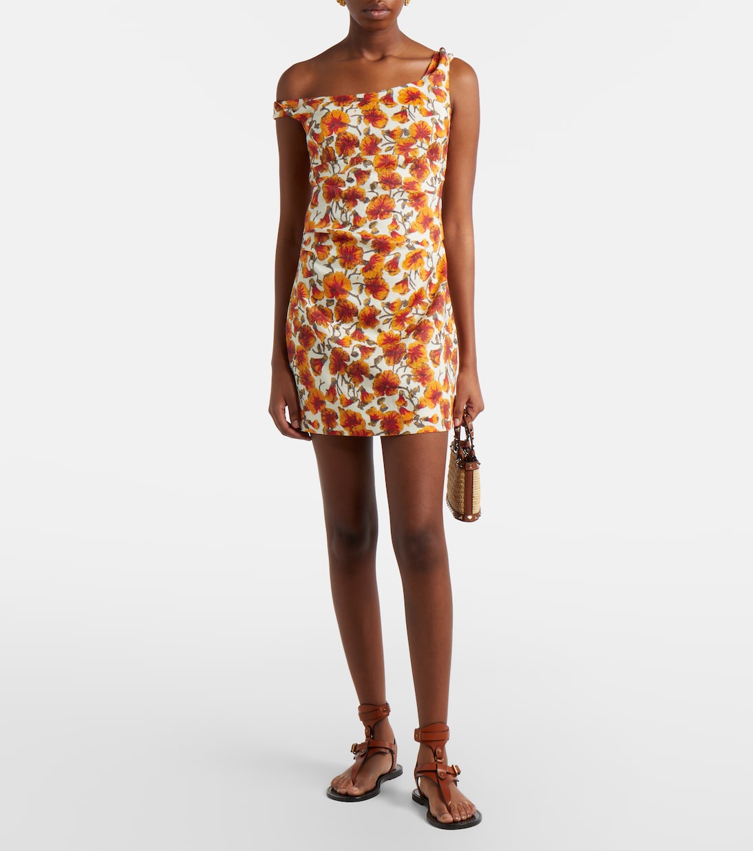 Vestido corto asimétrico Jara de lino floral | SIR