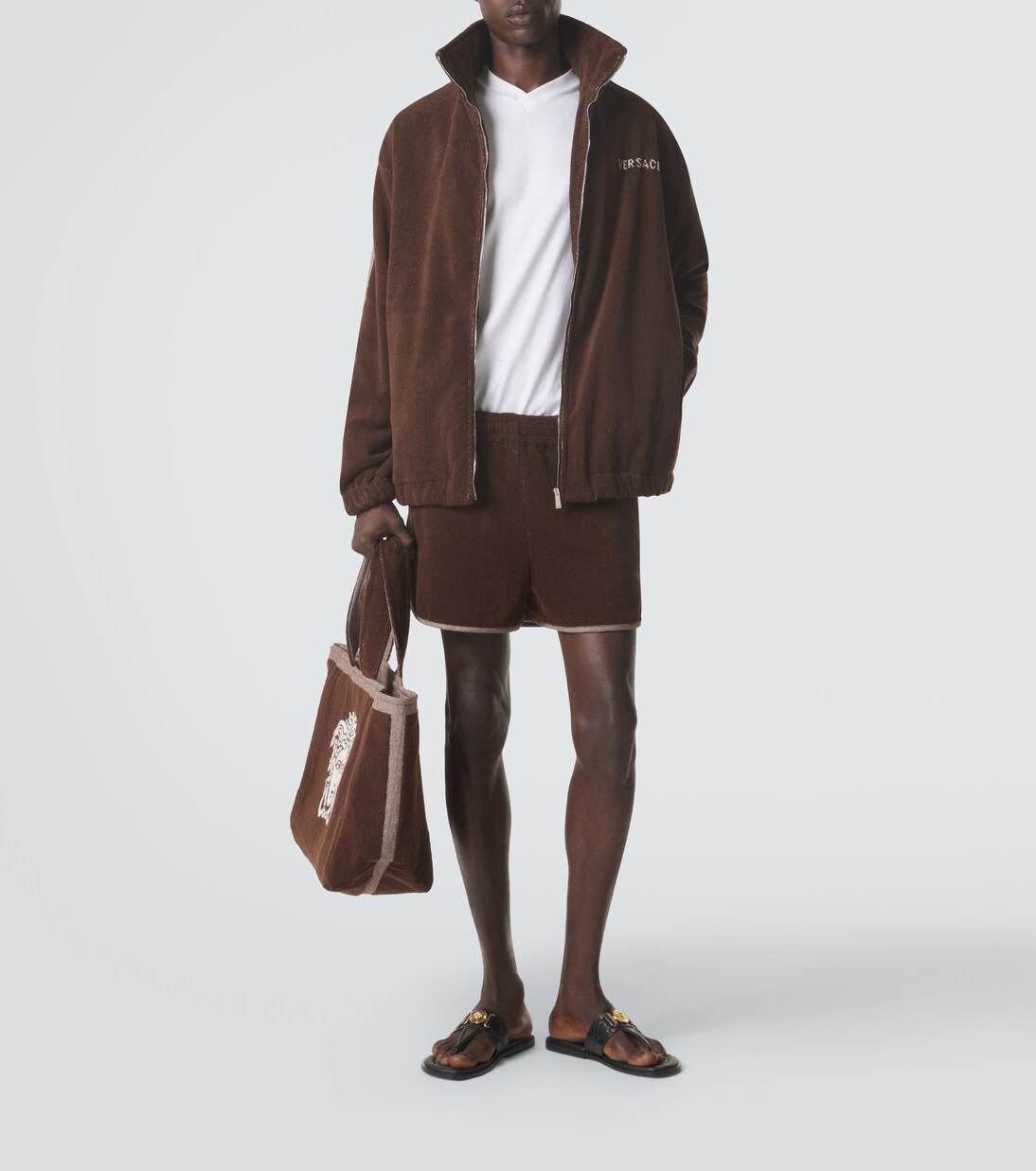 Logo cotton terry zip-up sweatshirt | Versace