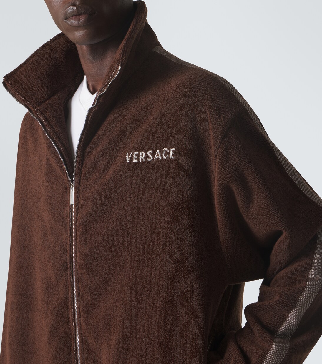 Logo cotton terry zip-up sweatshirt | Versace