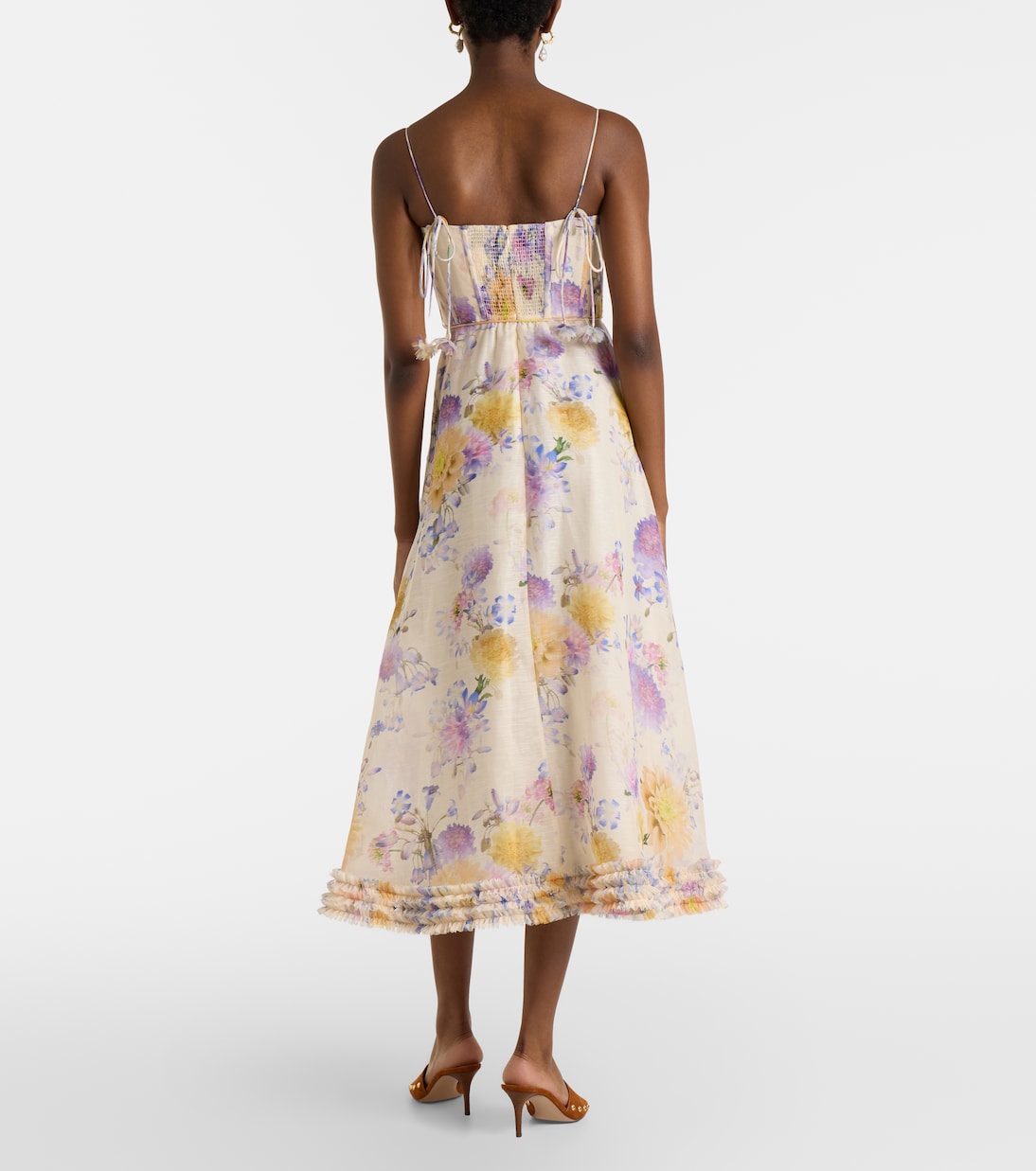 Luna floral linen and silk midi dress | Zimmermann