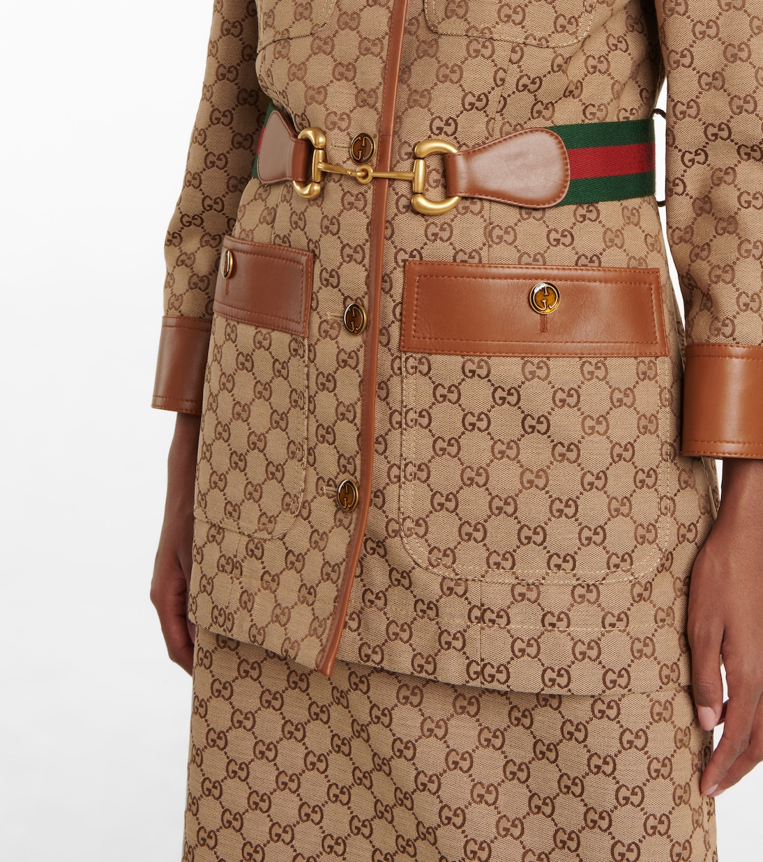 GG canvas and leather jacket in neutrals Gucci Mytheresa