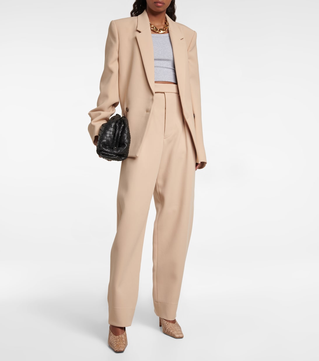 Pantalon droit à taille haute en laine | Wardrobe.NYC