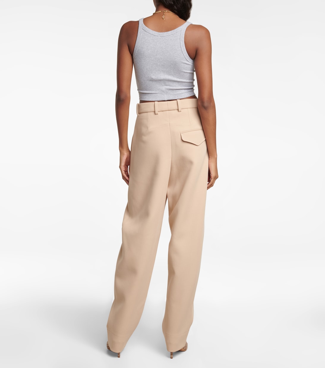 Pantalon droit à taille haute en laine | Wardrobe.NYC