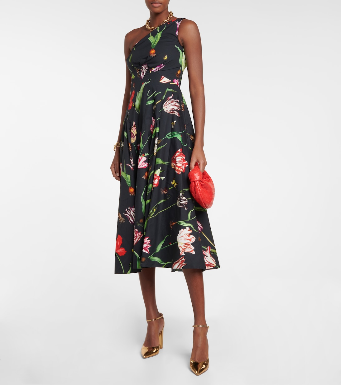 Abito midi monospalla in misto cotone | Oscar de la Renta