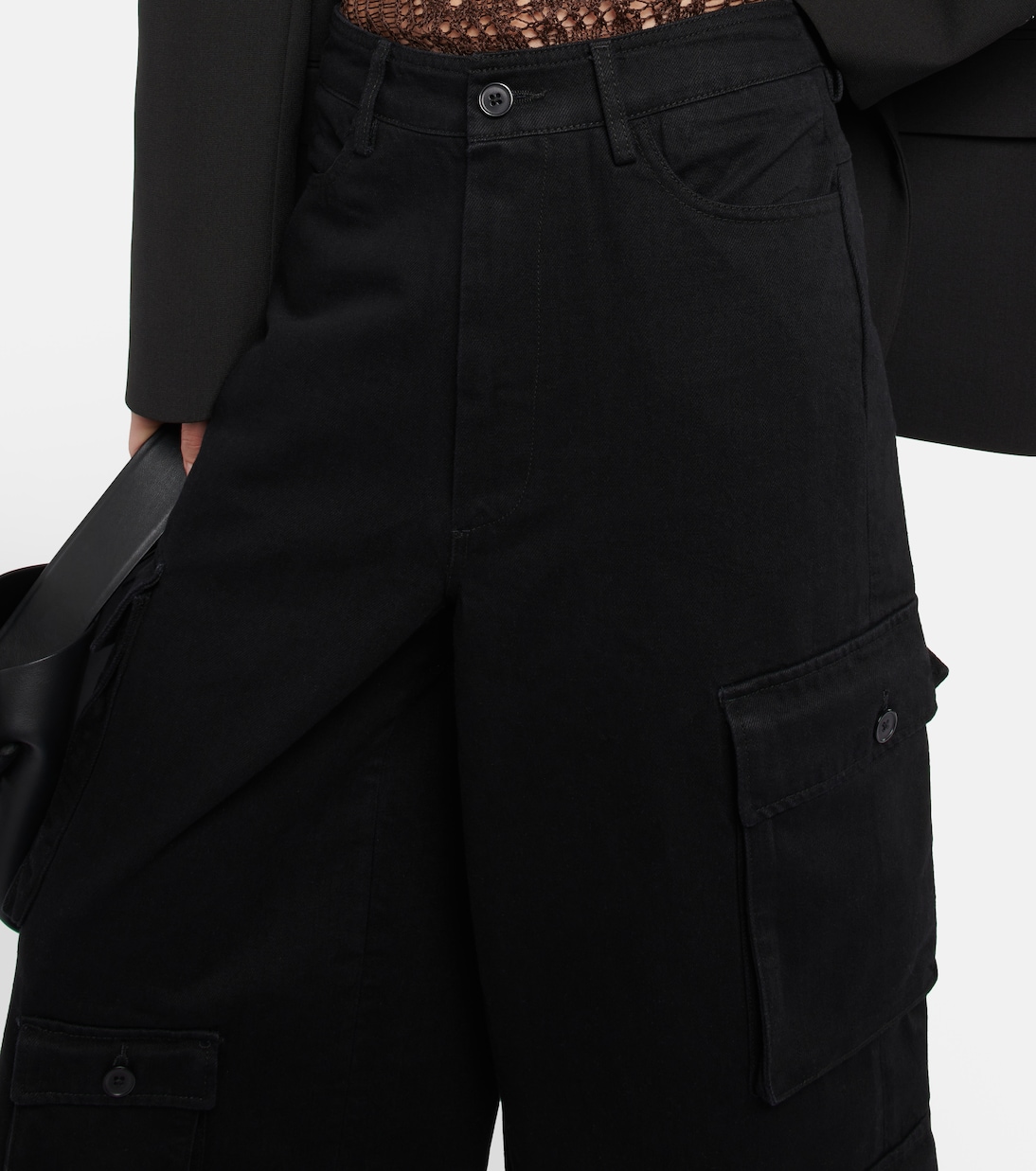 Hailey high-rise denim cargo pants in black - The Frankie