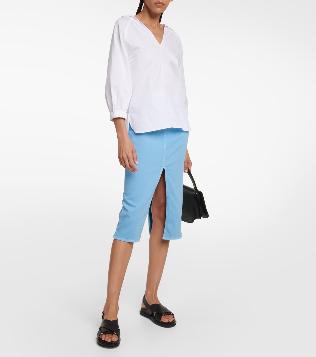 Falda midi en denim de tiro alto | Marni