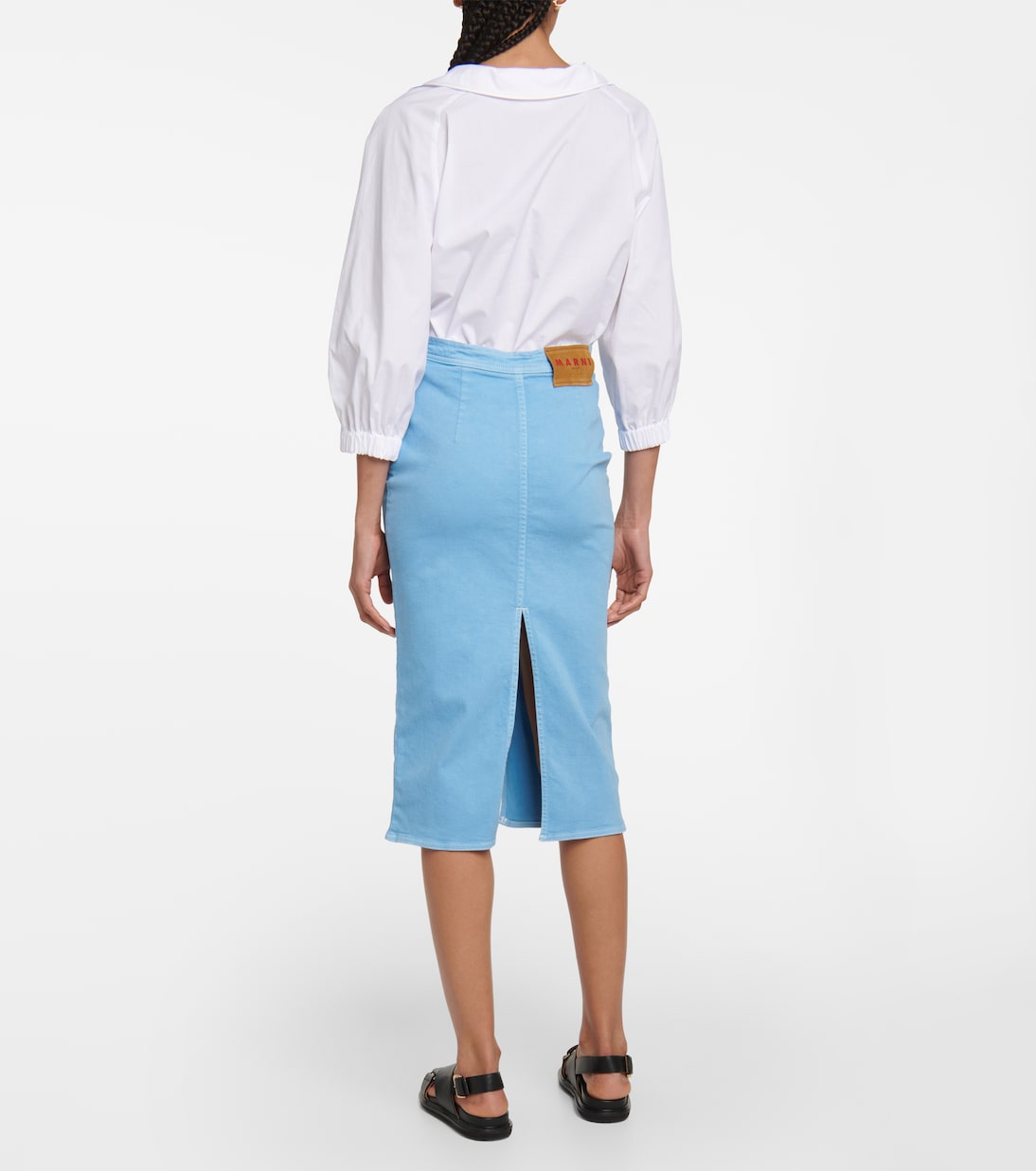 Falda midi en denim de tiro alto | Marni