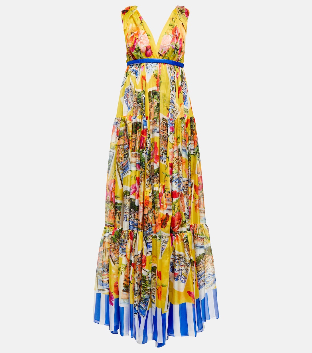 Robe longue Portofino imprimée en soie | Dolce&Gabbana