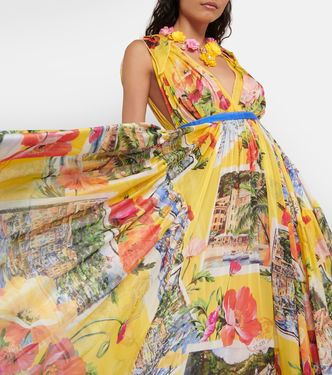 Robe longue Portofino imprimée en soie | Dolce&Gabbana