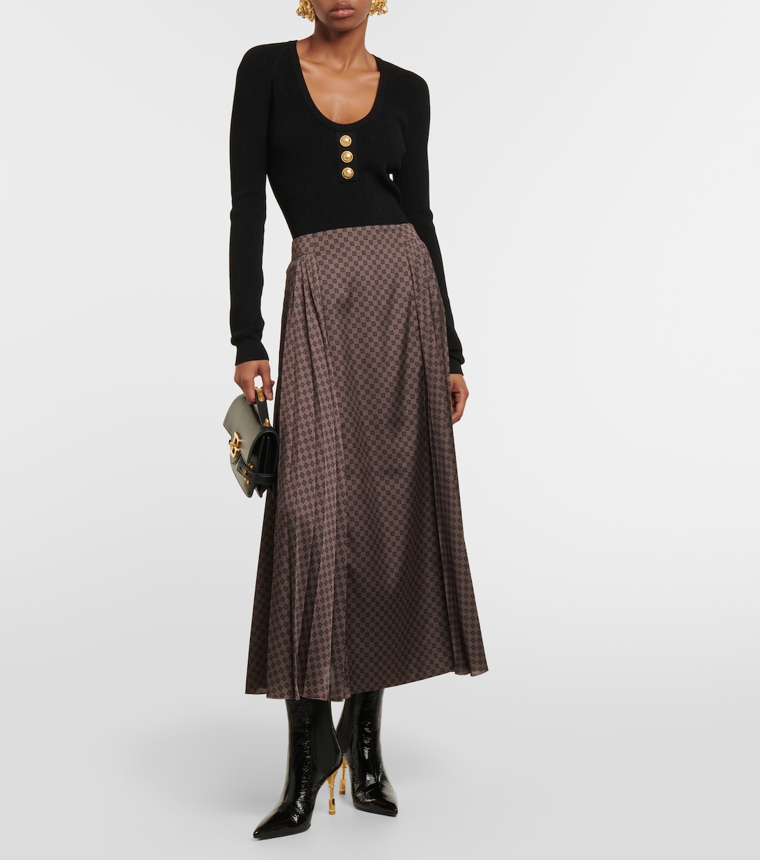 Falda midi de jacquard con monograma | Balmain