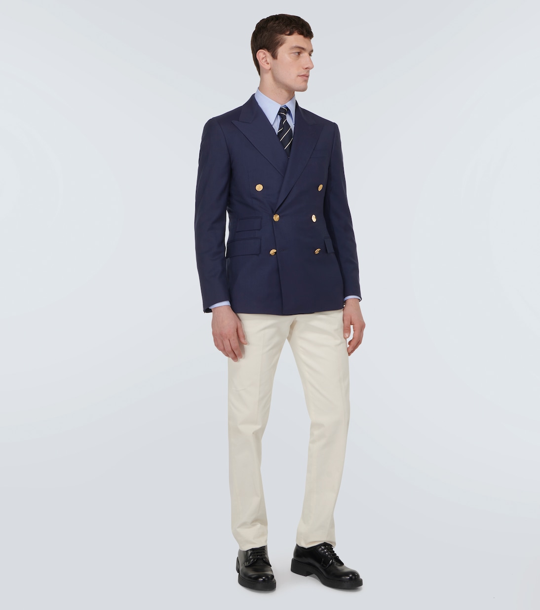 Gregory double breasted wool blazer in blue Ralph Lauren Purple Label Mytheresa