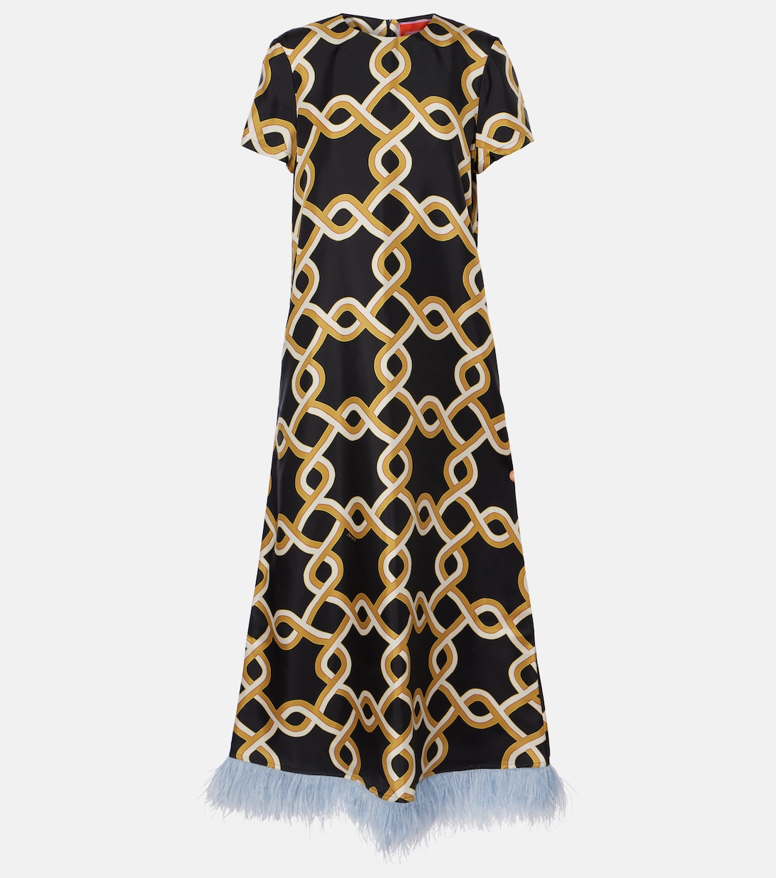 Maxikleid Swing aus Seiden-Twill mit Federn | La DoubleJ