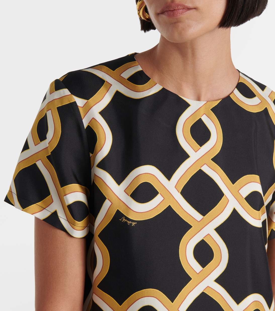 Maxikleid Swing aus Seiden-Twill mit Federn | La DoubleJ