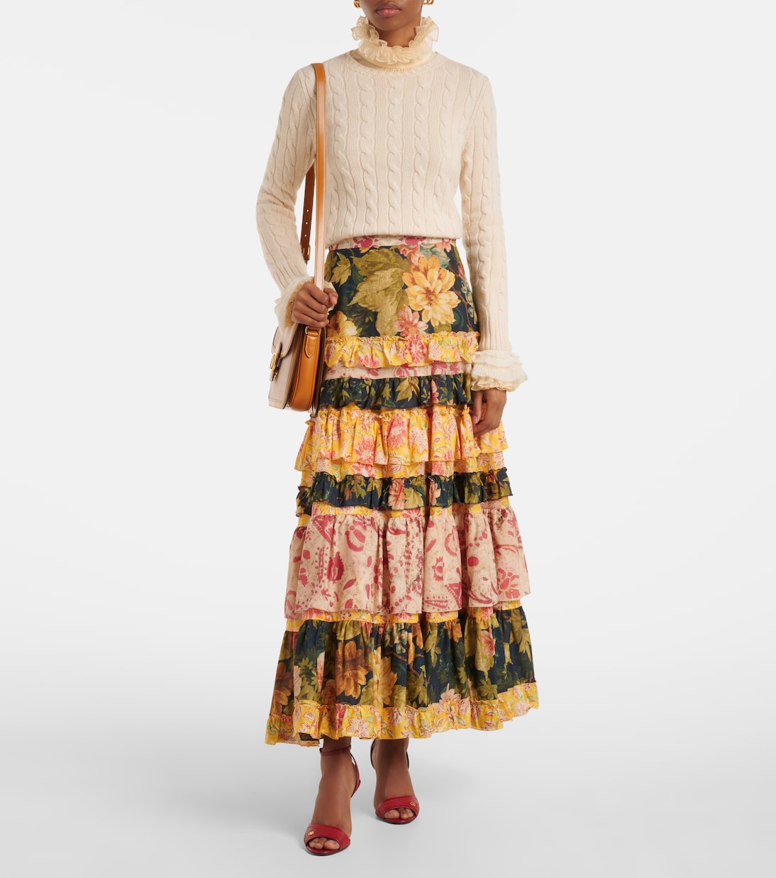 Jupe longue en coton à fleurs | Valentino