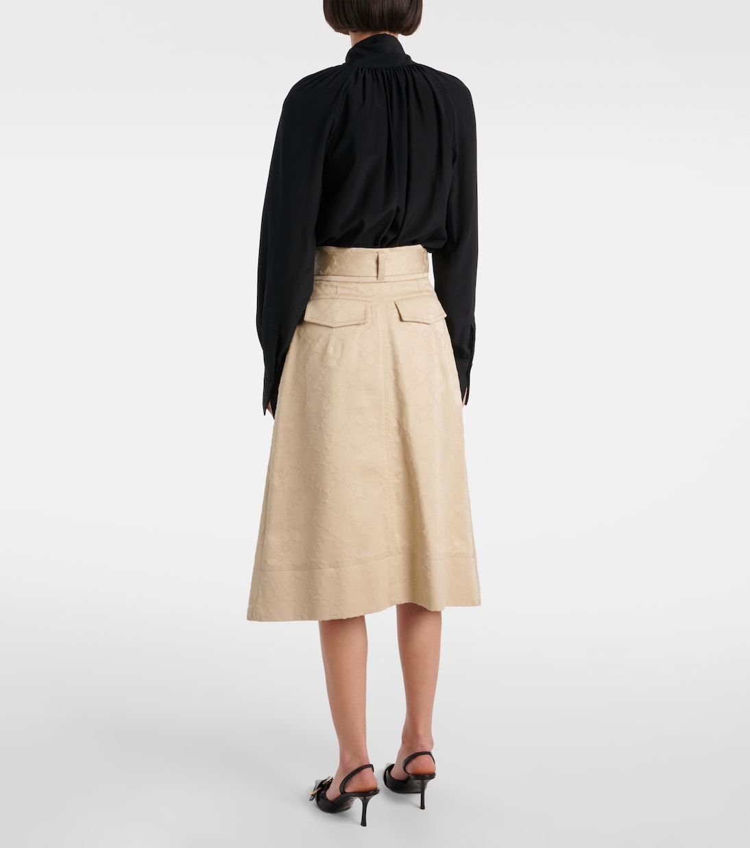 Falda midi en sarga de algodón con Monogram 72 | Givenchy