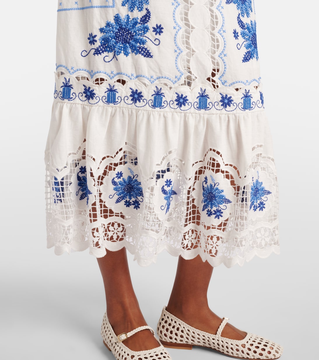 Besticktes Midikleid aus einem Leinengemisch | Farm Rio
