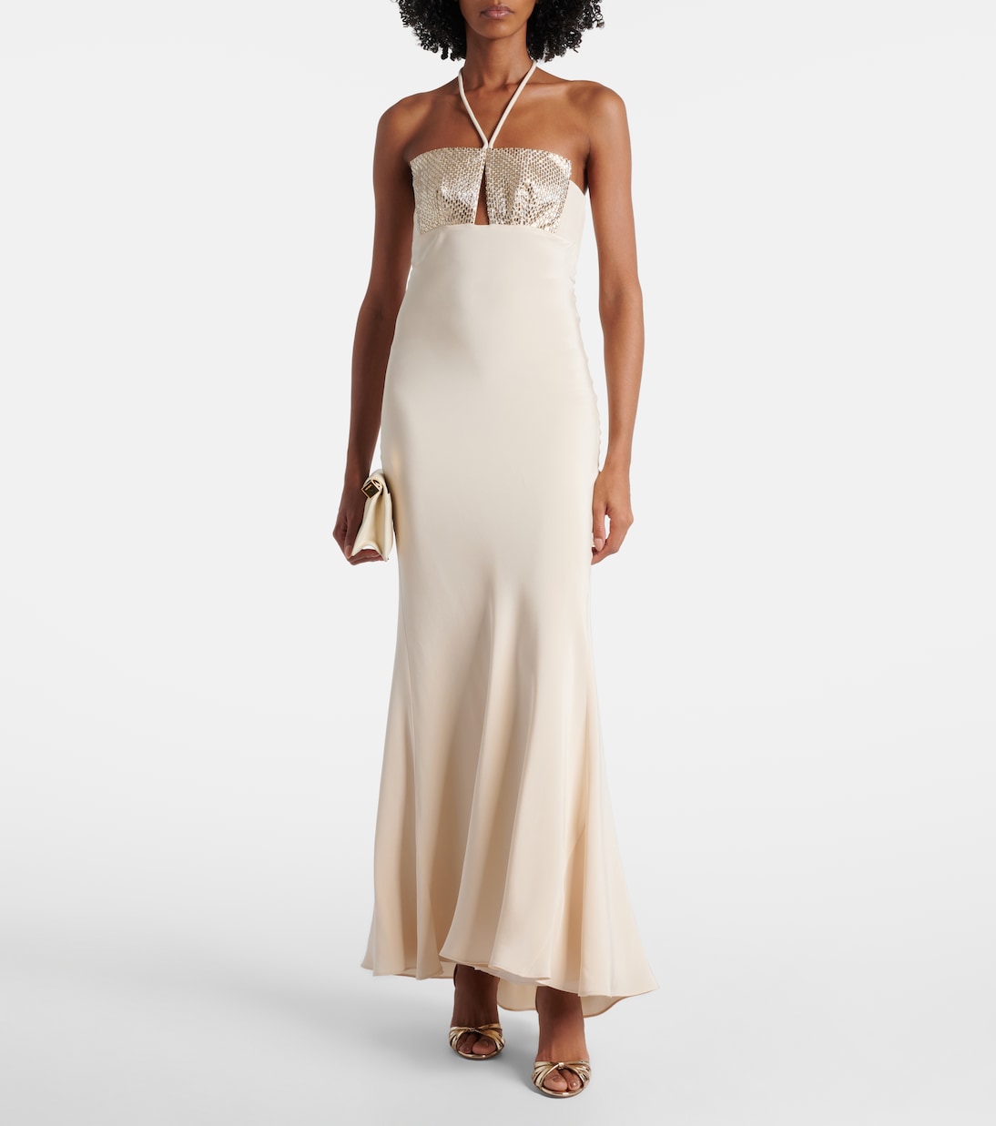 Abito lungo in seta con scollo all’americana | Roland Mouret