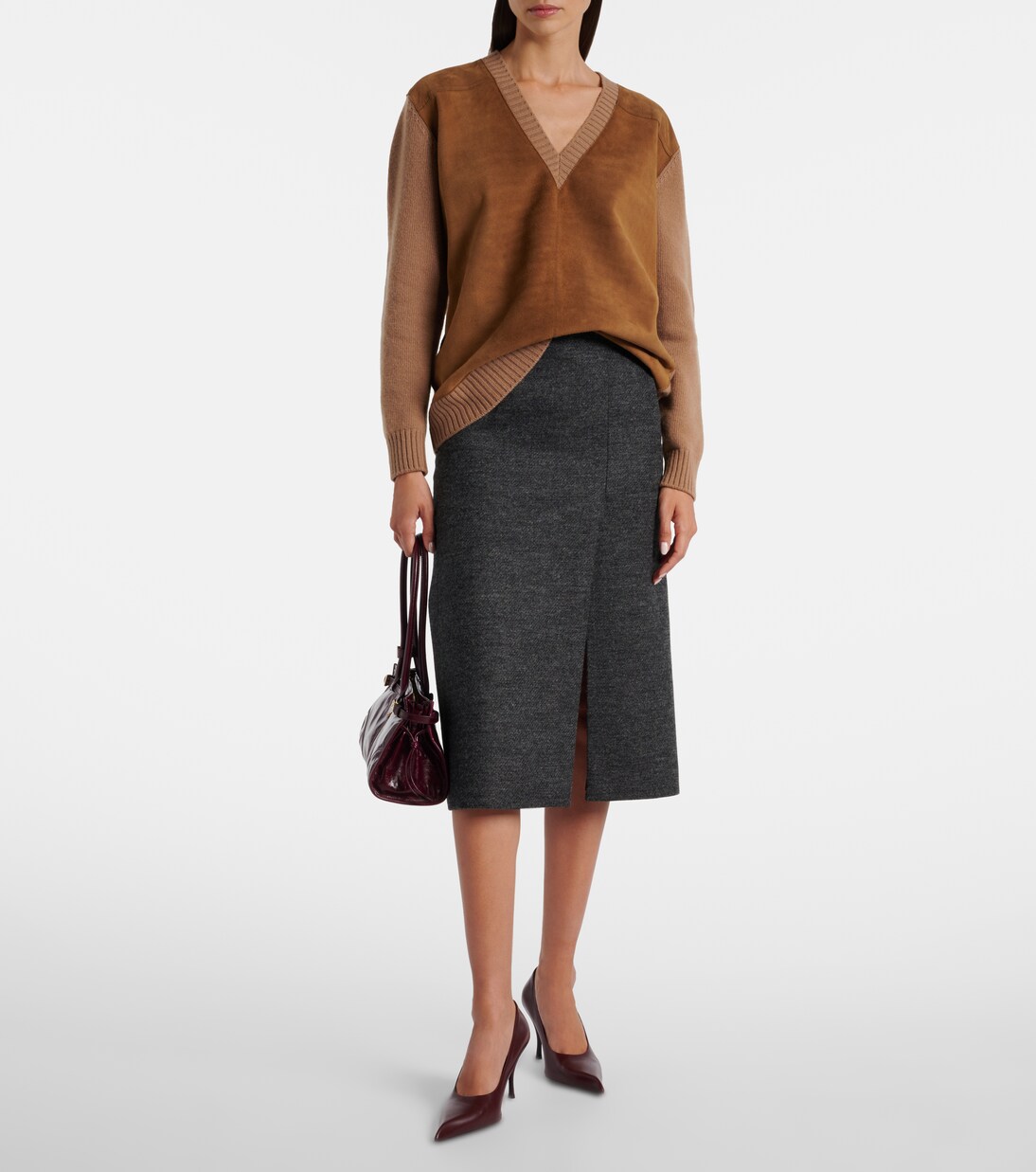 Pullover aus Veloursleder, Wolle und Kaschmir | Prada