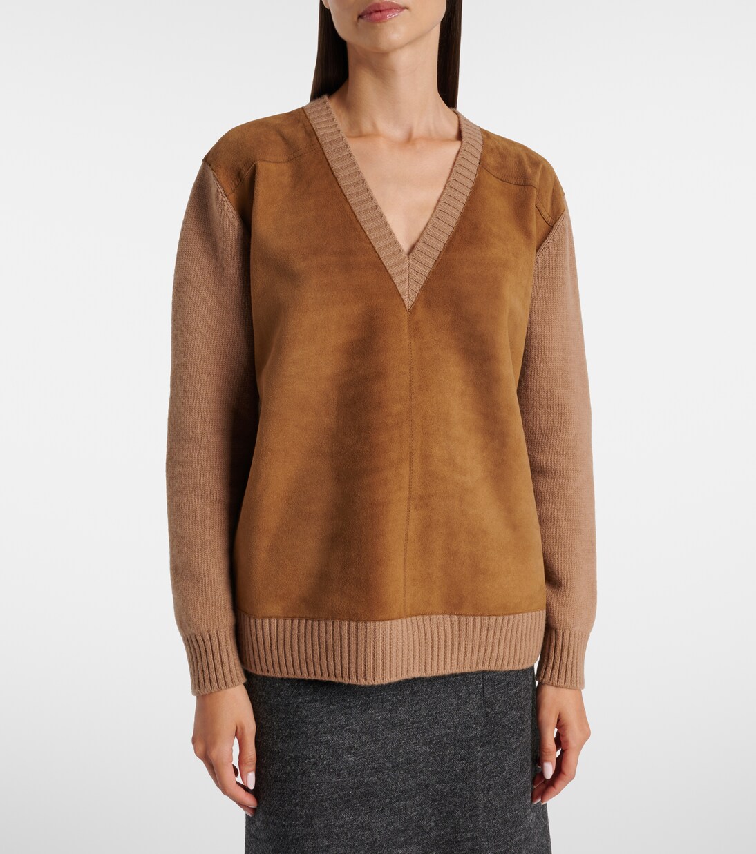 Pullover aus Veloursleder, Wolle und Kaschmir | Prada