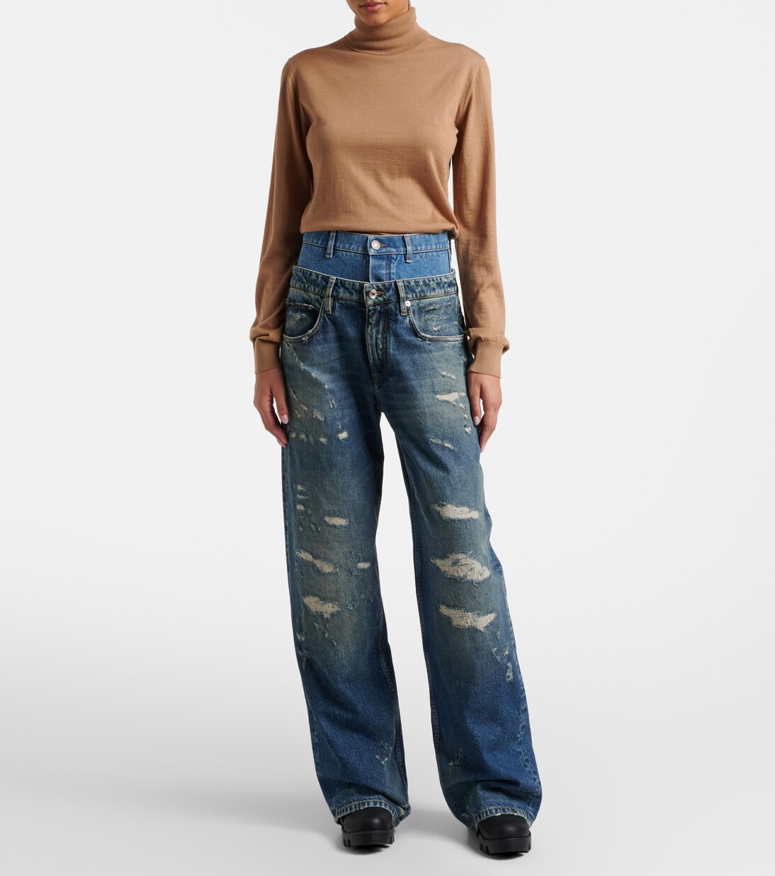 Distressed layered high-rise wide-leg jeans | Dolce&Gabbana