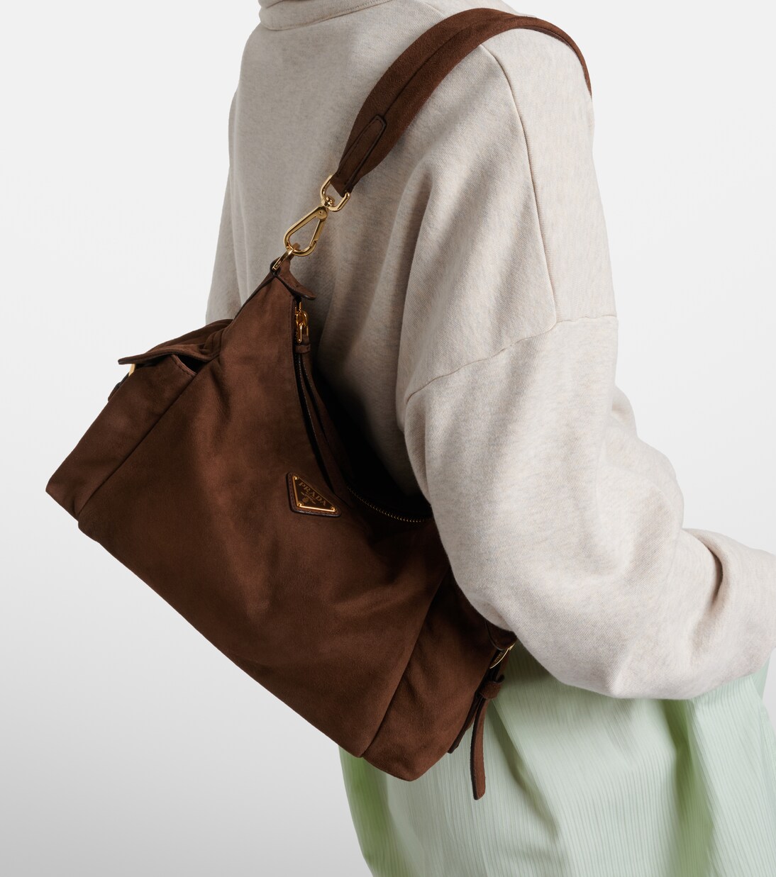 Prada Explore Large suede shoulder bag | Prada