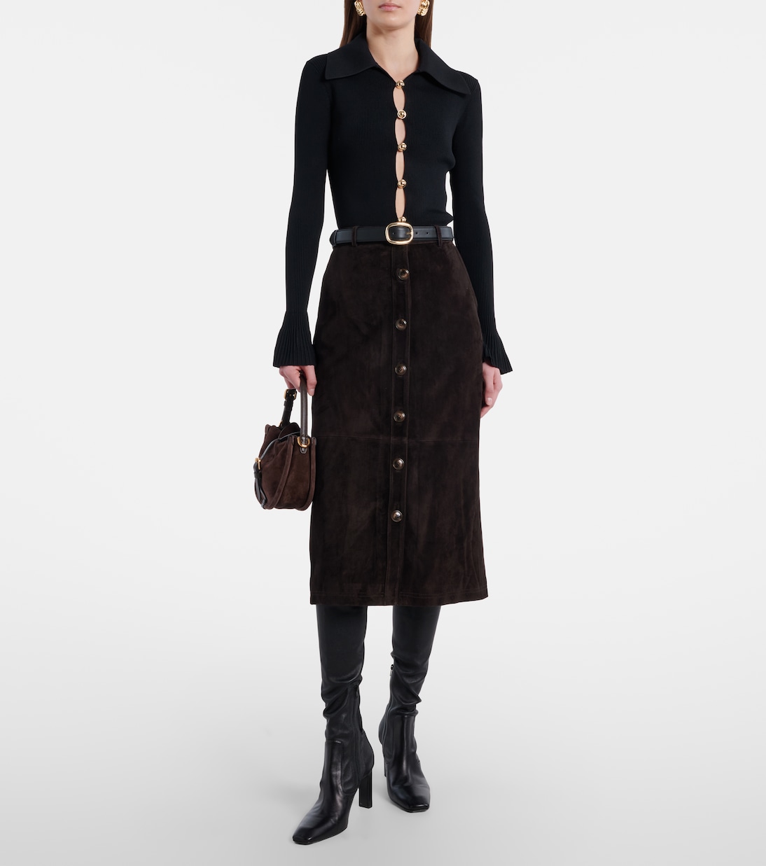 Suede midi skirt | Self-Portrait