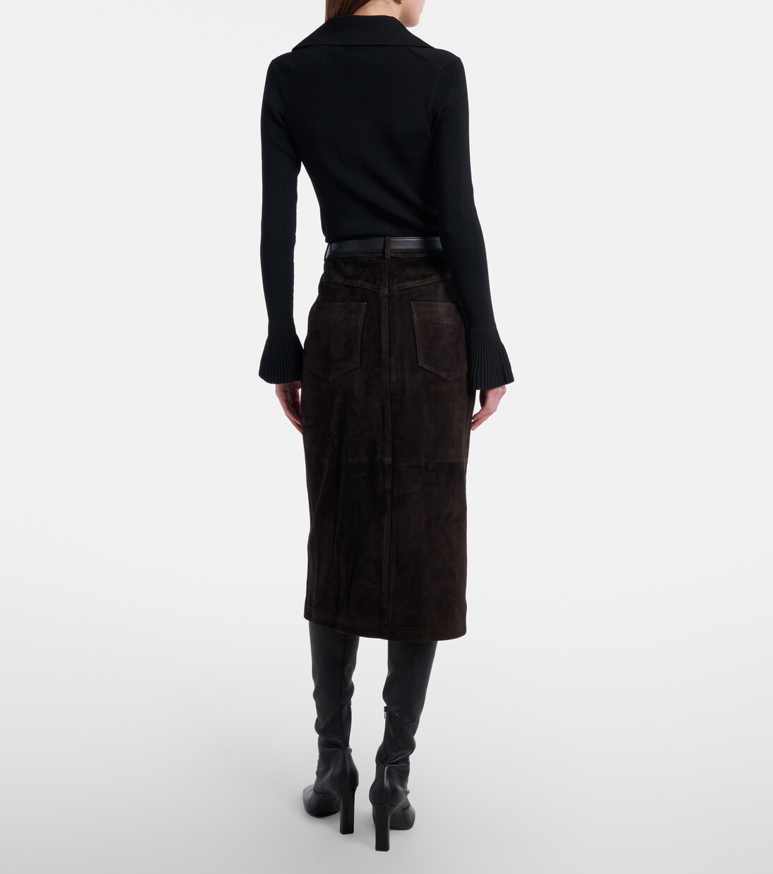 Suede midi skirt | Self-Portrait
