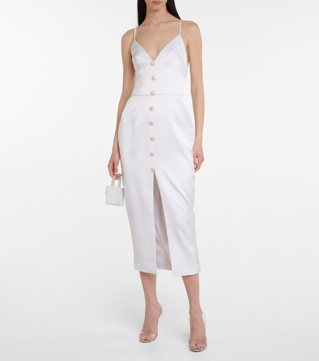 Verziertes Midikleid aus Satin | Rasario