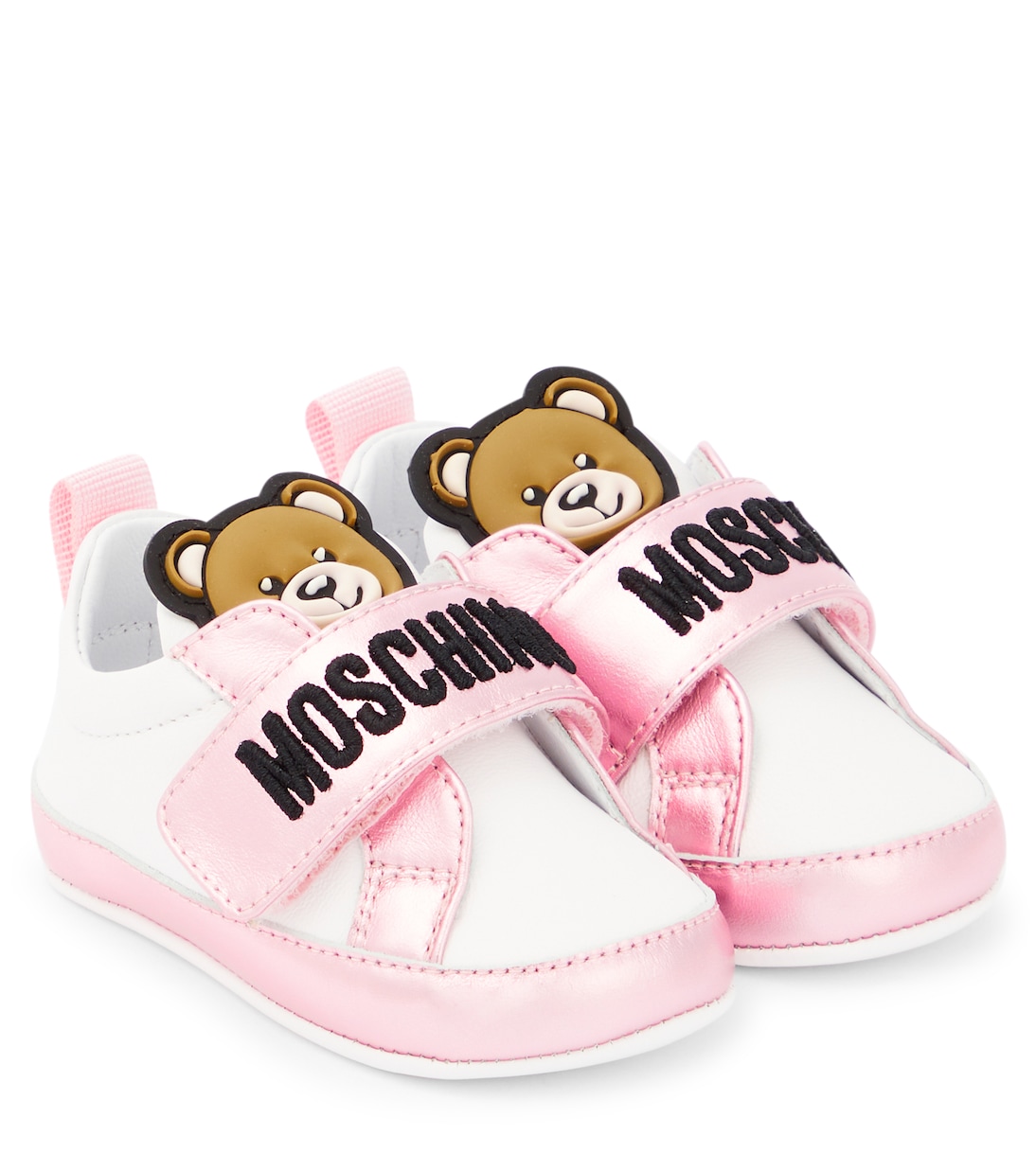 Baby Logo leather sneakers in pink Moschino Kids Mytheresa
