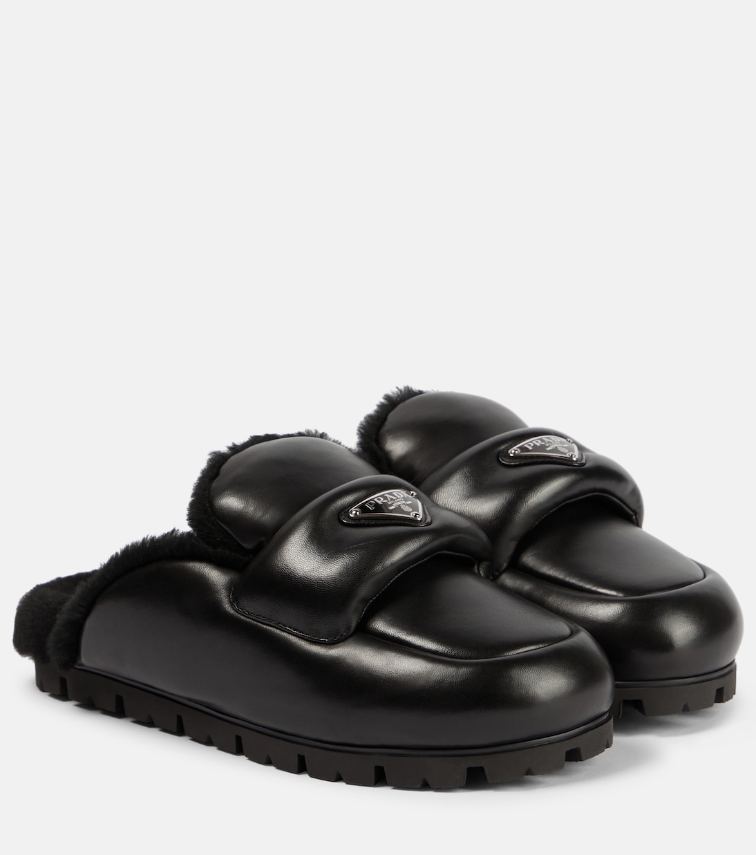 Shearling-lined leather slides | Prada