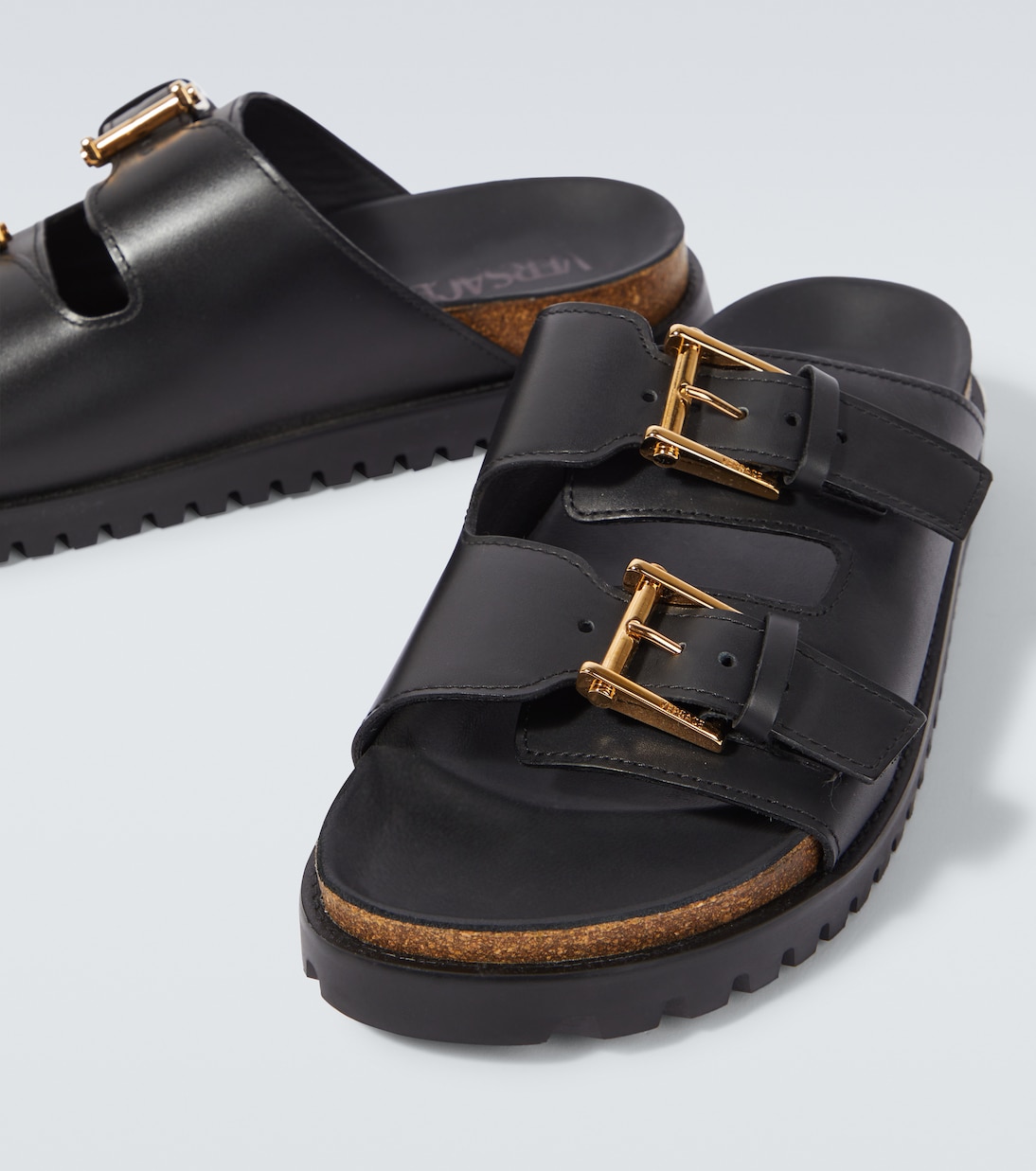 Barocco leather-trimmed slides | Versace