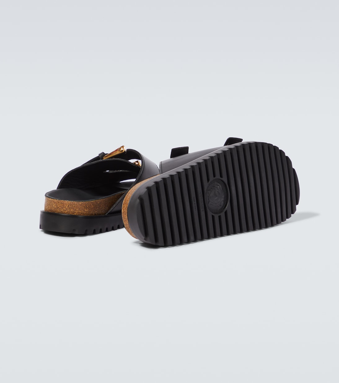 Barocco leather-trimmed slides | Versace