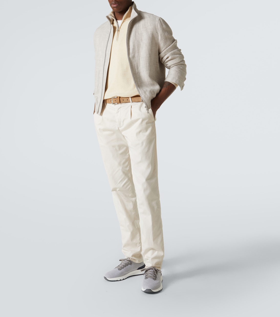 Sneakers in maglia con pelle | Brunello Cucinelli