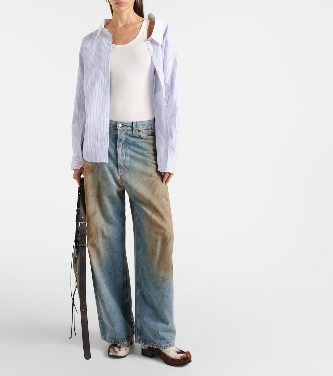 Chemise brodée et rayée en coton | Acne Studios