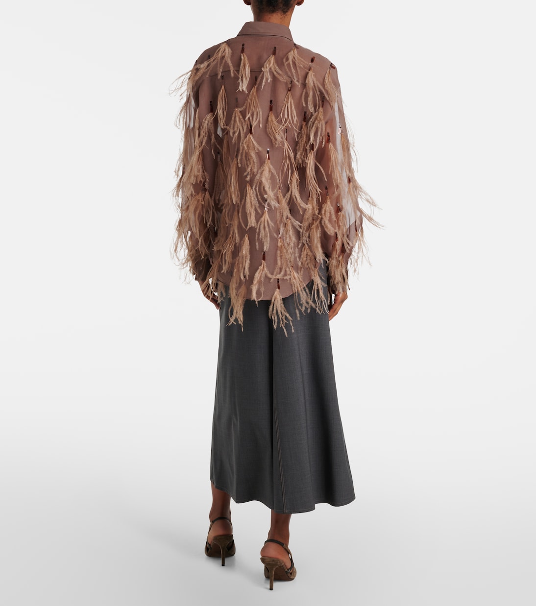 Hemd aus Seidenorganza mit Federn | Brunello Cucinelli