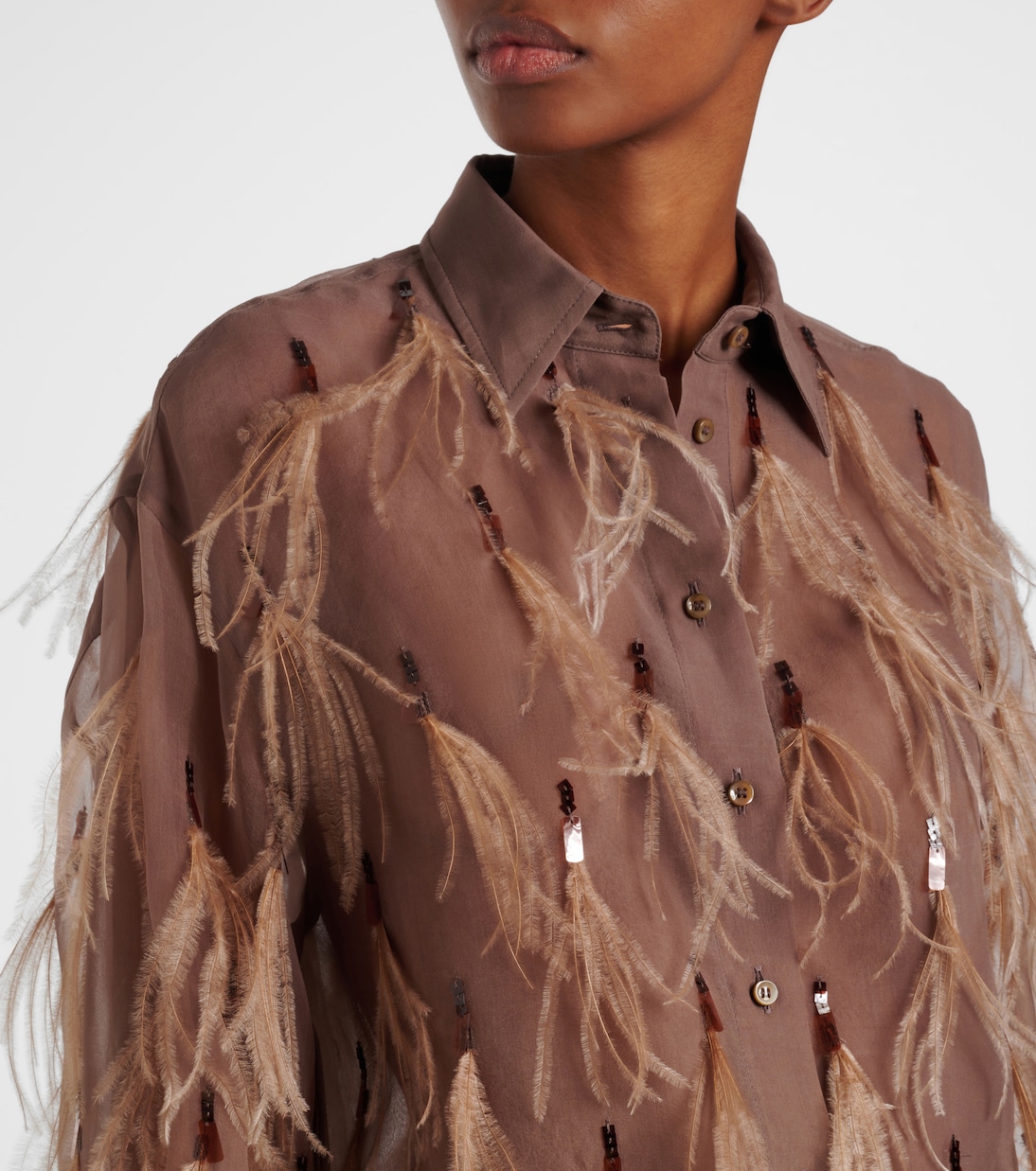 Hemd aus Seidenorganza mit Federn | Brunello Cucinelli
