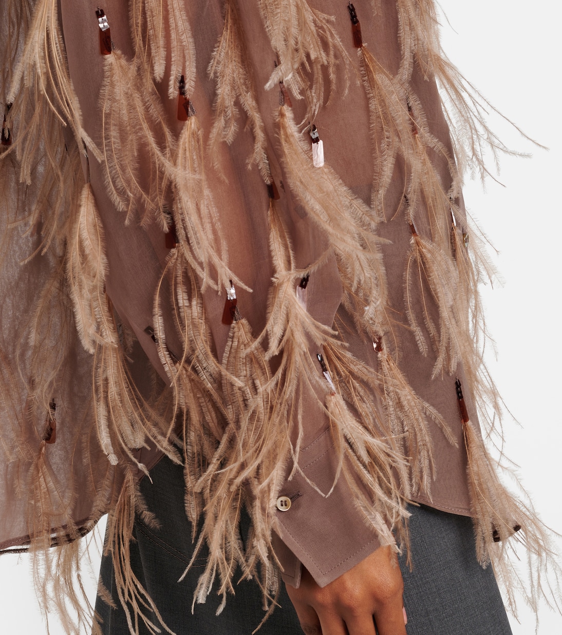Hemd aus Seidenorganza mit Federn | Brunello Cucinelli